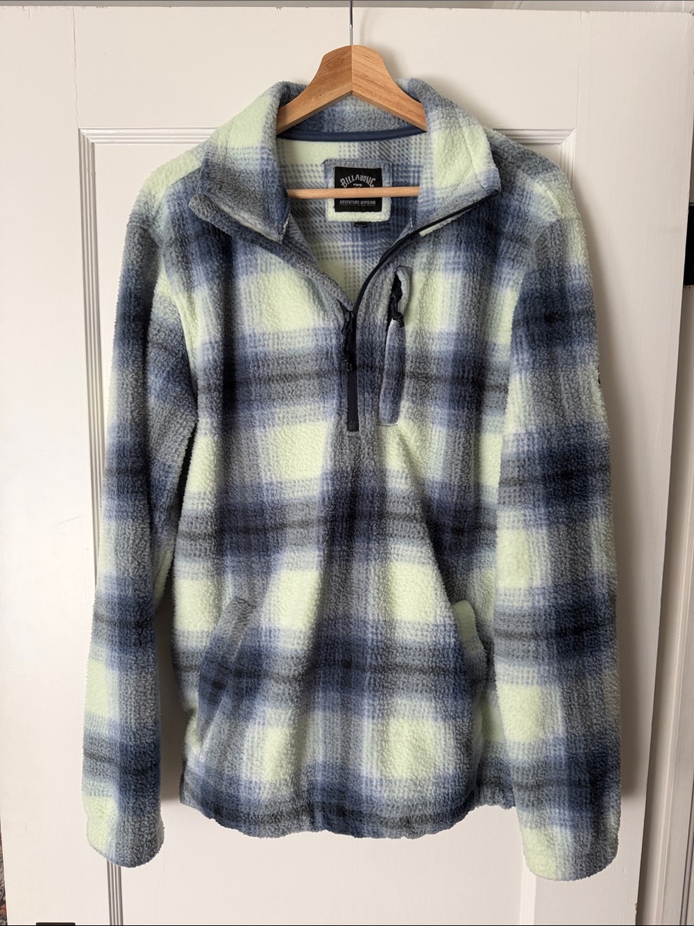 Billabong Men's Blue & Cream Plaid Quarter-Zip Fleece Pullover